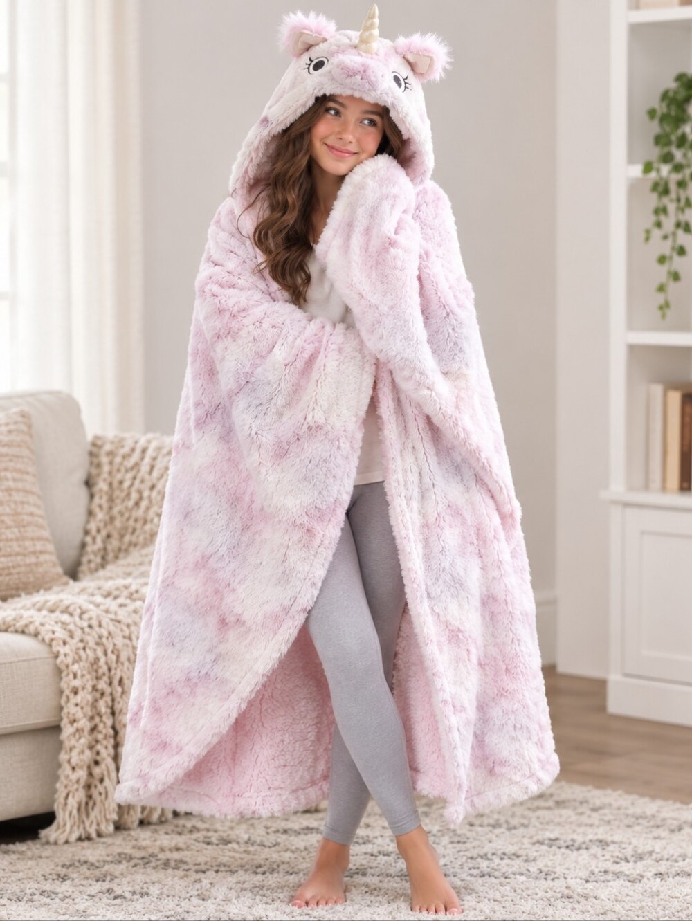 ​Member's Mark Cozy Critter Wrap Unicorn Reversible Plush Hooded Blanket OS Pink